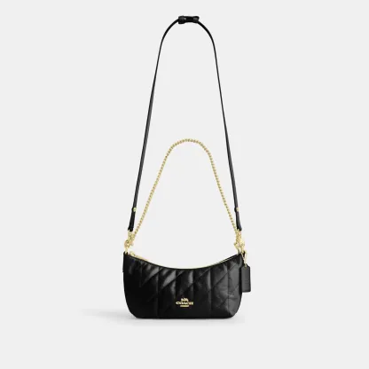 COACH®,Caitlin Shoulder Bag With Quilting,Lining Recycled Polyester,Recycled Polyester,Shoulder Bag,Logo,Chain Detail,Shou...,Black