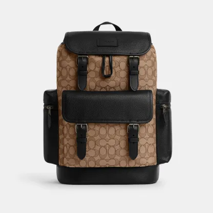 COACH®,Sprint Backpack In Signature Jacquard,Calfskin Leather,Canvas,Backpack,Adjustable,Casual,Multi Color,Front View