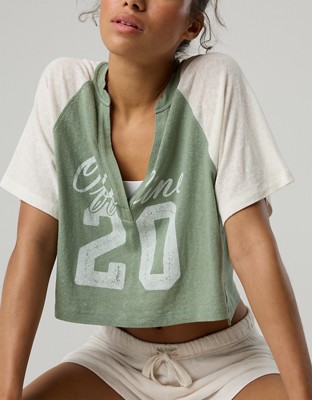 OFFLINE By Aerie Bouncy Cotton Colorblock T-Shirt - Hiker Olive