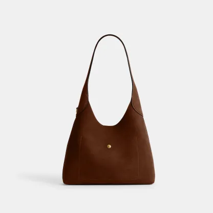 COACH®,Brooklyn Shoulder Bag 28,Suede,Leather,Hobo,Logo,Casual,Brown,Back View