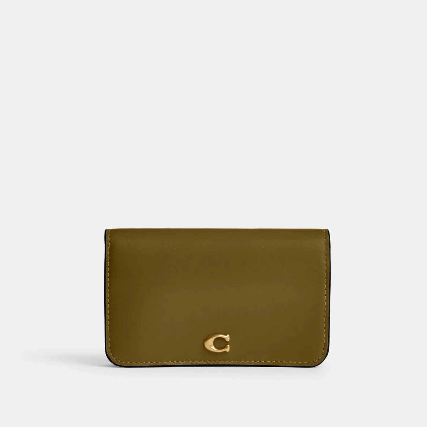 COACH®,Essential Slim Card Case,Calfskin Leather,Bi Fold,Logo,Metal,Casual,Brown,Front View