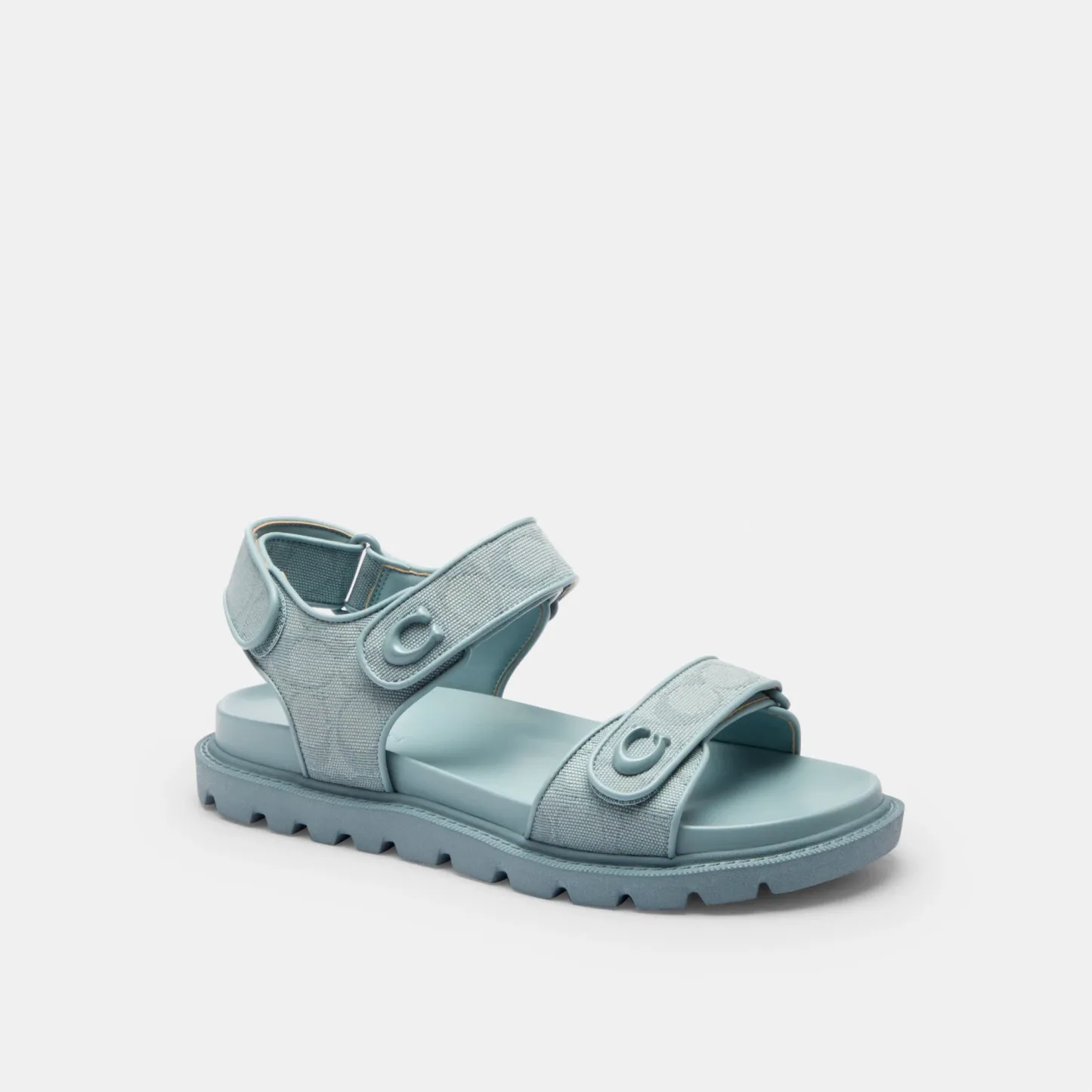 COACH®,Brynn Sandal In Signature Canvas,Cotton,Synthetic,Sandals,Fabric,Logo,Padded Insole,Sustainable,Casual,Blue,Front View