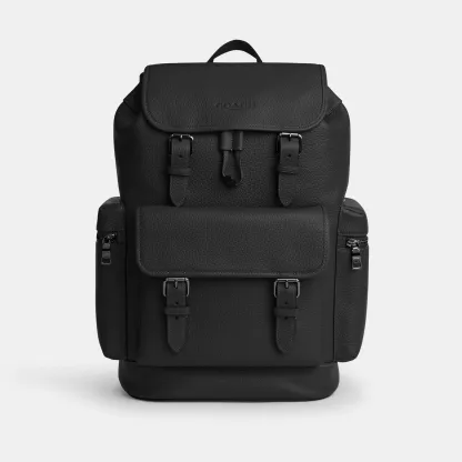 COACH®,Sprint Backpack,Recycled Polyester,Leather,Backpack,Logo,Adjustable,Padded Back Panel,Sustainable,Suitcase Sleeve,S...,Black,Front View