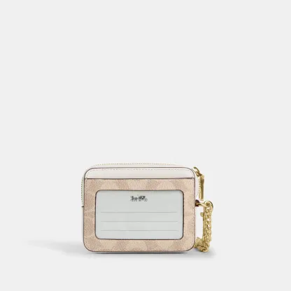 COACH®,Zip Card Case In Signature Canvas,Card Case,Color Block,Sustainable,Casual,Beige,Back View