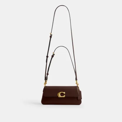 COACH®,Jet Shoulder Bag,Calfskin Leather,Shoulder Bag,Logo,Metal,Gold Metal,Casual,Brown