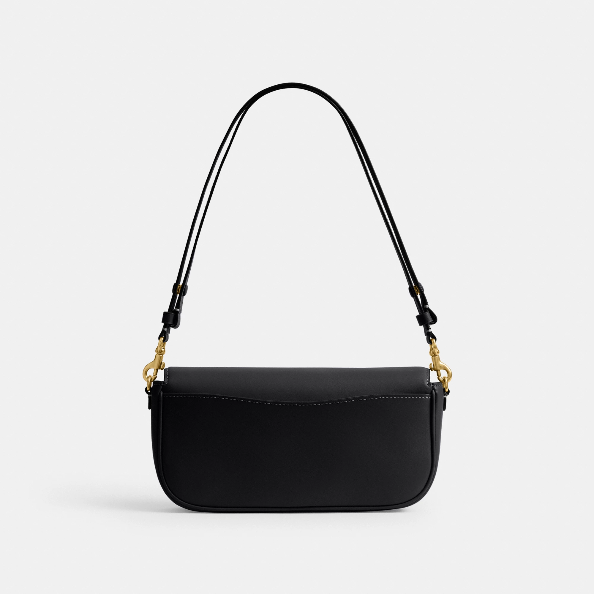 COACH®,Brook Flap Chain Bag,Calfskin Leather,Leather,Fabric,Shoulder Bag,Logo,Metal,Compact,Adjustable,Shoulder Guard,Gold...,Black,Back View