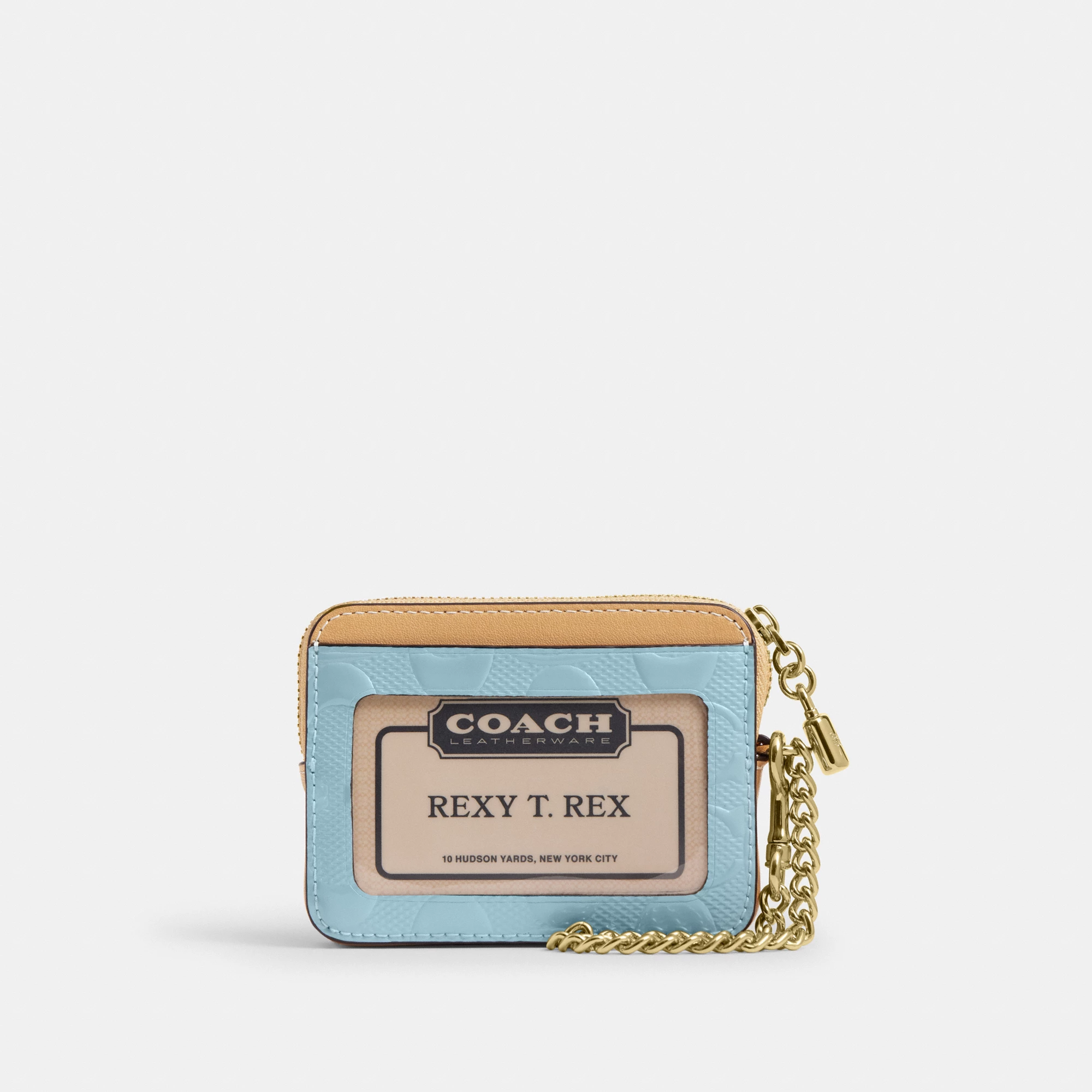 COACH®,Zip Card Case In Signature Leather With Charm,Blue,Back View