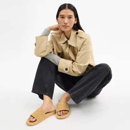 COACH®,Udele Sport Slide In Signature Jacquard Canvas,Rubber,EVA,Canvas,Slides,Fabric,Logo,Pull Tab,Casual,Beige,Detail View