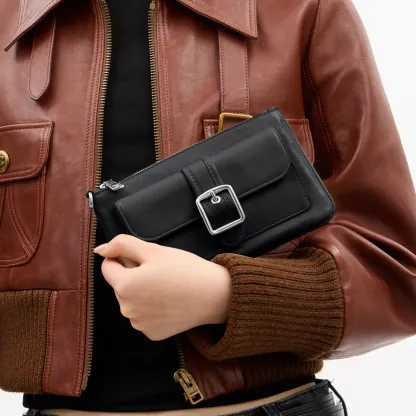 COACH®,Ashton Wristlet,Leather,Recycled Polyester,Pouch,Wristlet,Casual,Black,Detail View
