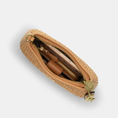 COACH®,Teri Mini Crossbody Bag,Leather,Recycled Polyester,Lining Polyester,Crossbody,Metal Material,Straw,Logo,Adjustable,...,Beige,Inside View,Top View