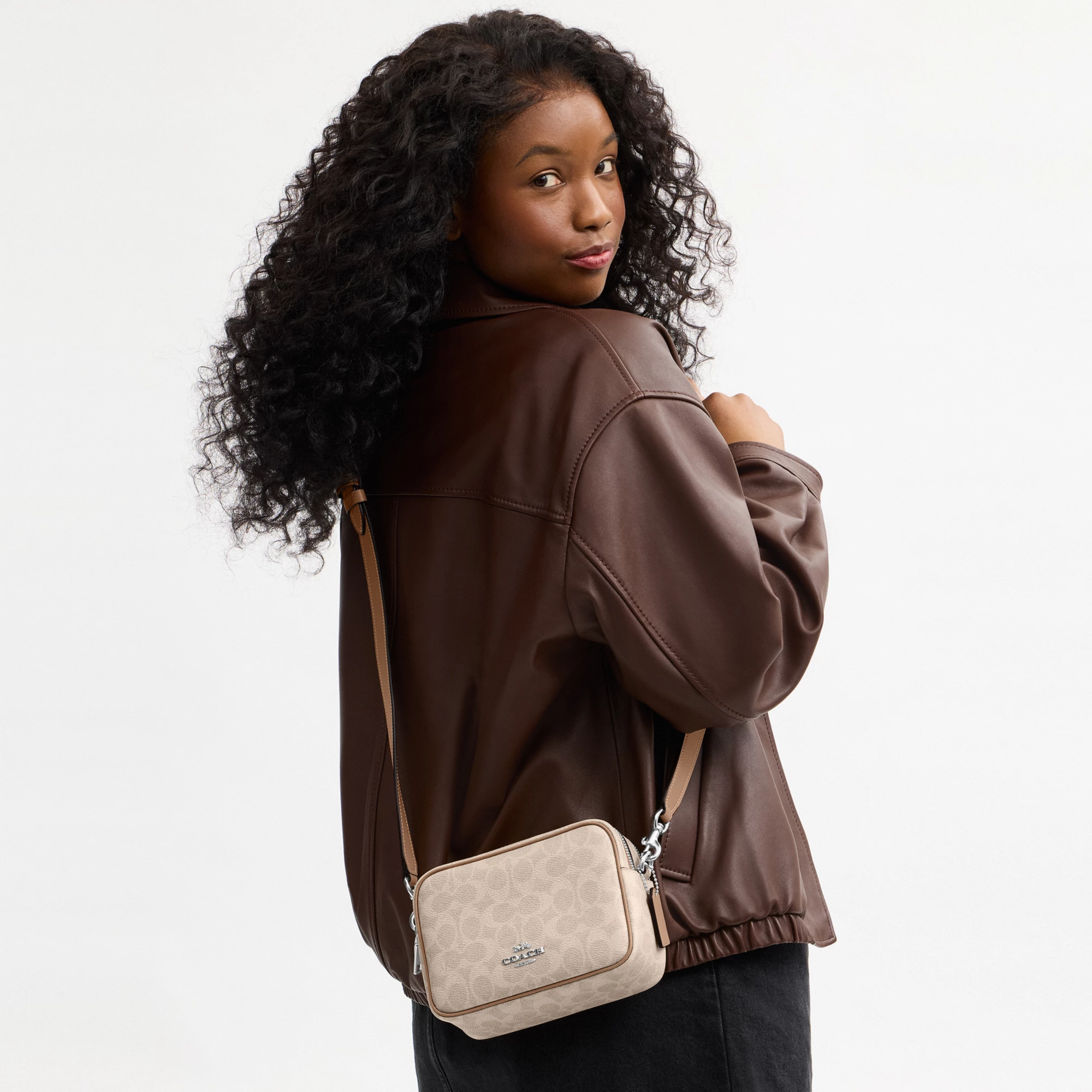 COACH®,Mini Carey Crossbody Bag In Signature Canvas,Polyester,Leather,Canvas,Crossbody,Metal Material,Logo,Metal,Piping,Pe...,Multi Color