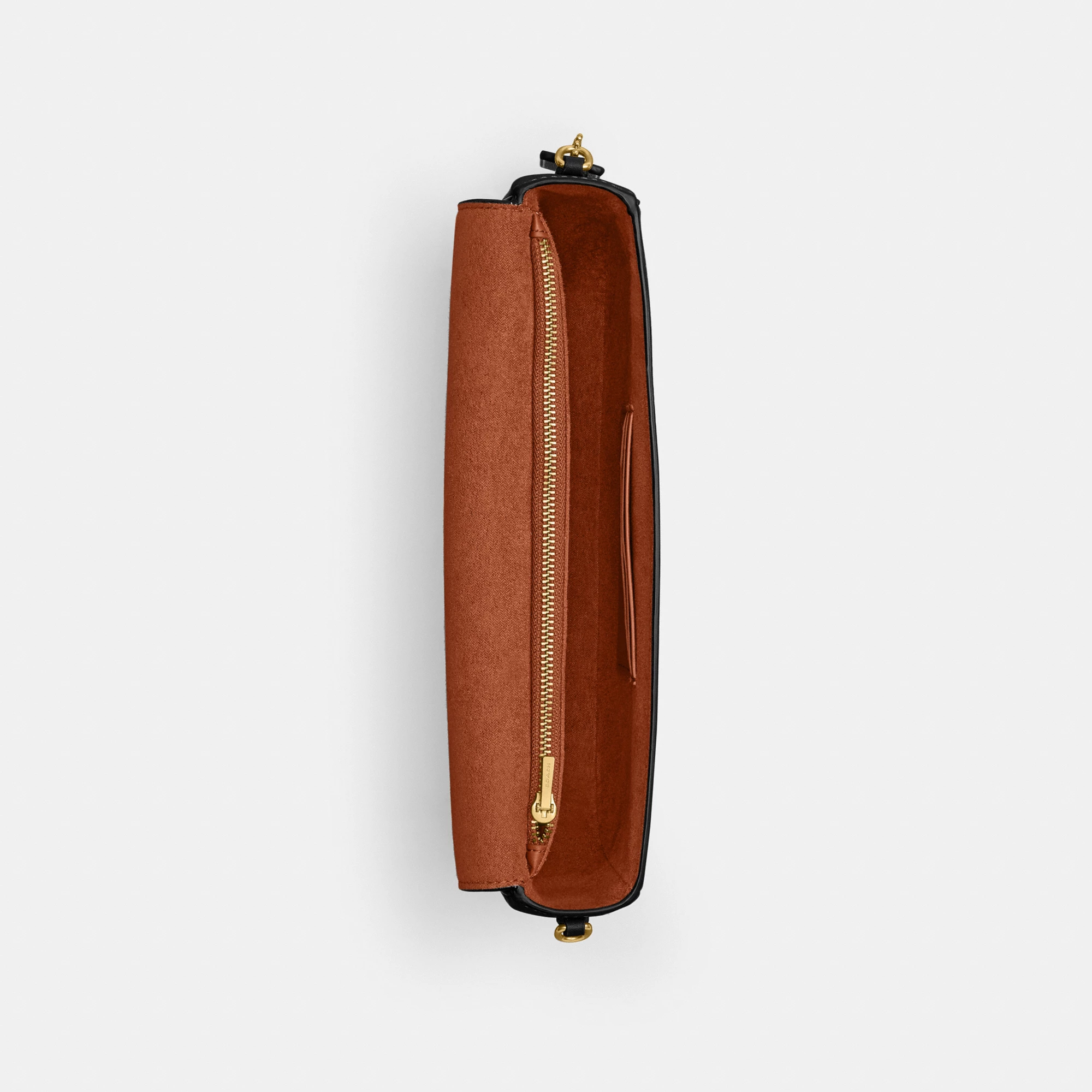 COACH®,Brook Flap Chain Bag,Calfskin Leather,Leather,Fabric,Shoulder Bag,Logo,Metal,Compact,Adjustable,Shoulder Guard,Gold...,Black,Inside View,Top View