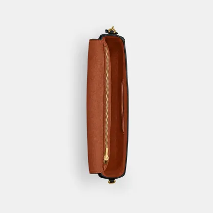 COACH®,Brook Flap Chain Bag,Calfskin Leather,Leather,Fabric,Shoulder Bag,Logo,Metal,Compact,Adjustable,Shoulder Guard,Gold...,Black,Inside View,Top View