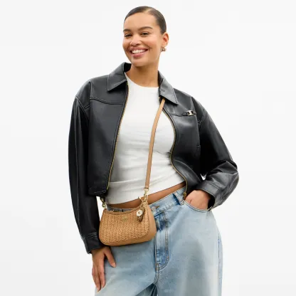 COACH®,Teri Mini Crossbody Bag,Leather,Recycled Polyester,Lining Polyester,Crossbody,Metal Material,Straw,Logo,Adjustable,...,Beige