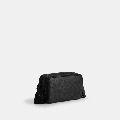 COACH®,Colton Crossbody Bag 19 In Signature Canvas,Canvas,Recycled Polyester,Polyester,Leather,Crossbody,Adjustable,Casual,Black,Angle View
