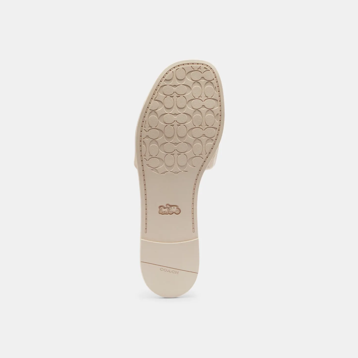 COACH®,Holly Sandal With Quilting,Rubber,Leather,Slides,Metal,Logo,Traction,Cushioned,Casual,Cream,Outsole View