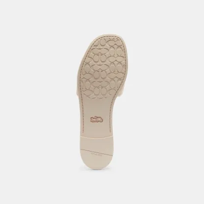 COACH®,Holly Sandal With Quilting,Rubber,Leather,Slides,Metal,Logo,Traction,Cushioned,Casual,Cream,Outsole View