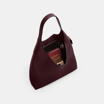 COACH®,Brooklyn Shoulder Bag 39,Hobo,Logo,Word Embellishment,Embossed,Casual,Maroon,Inside View,Top View
