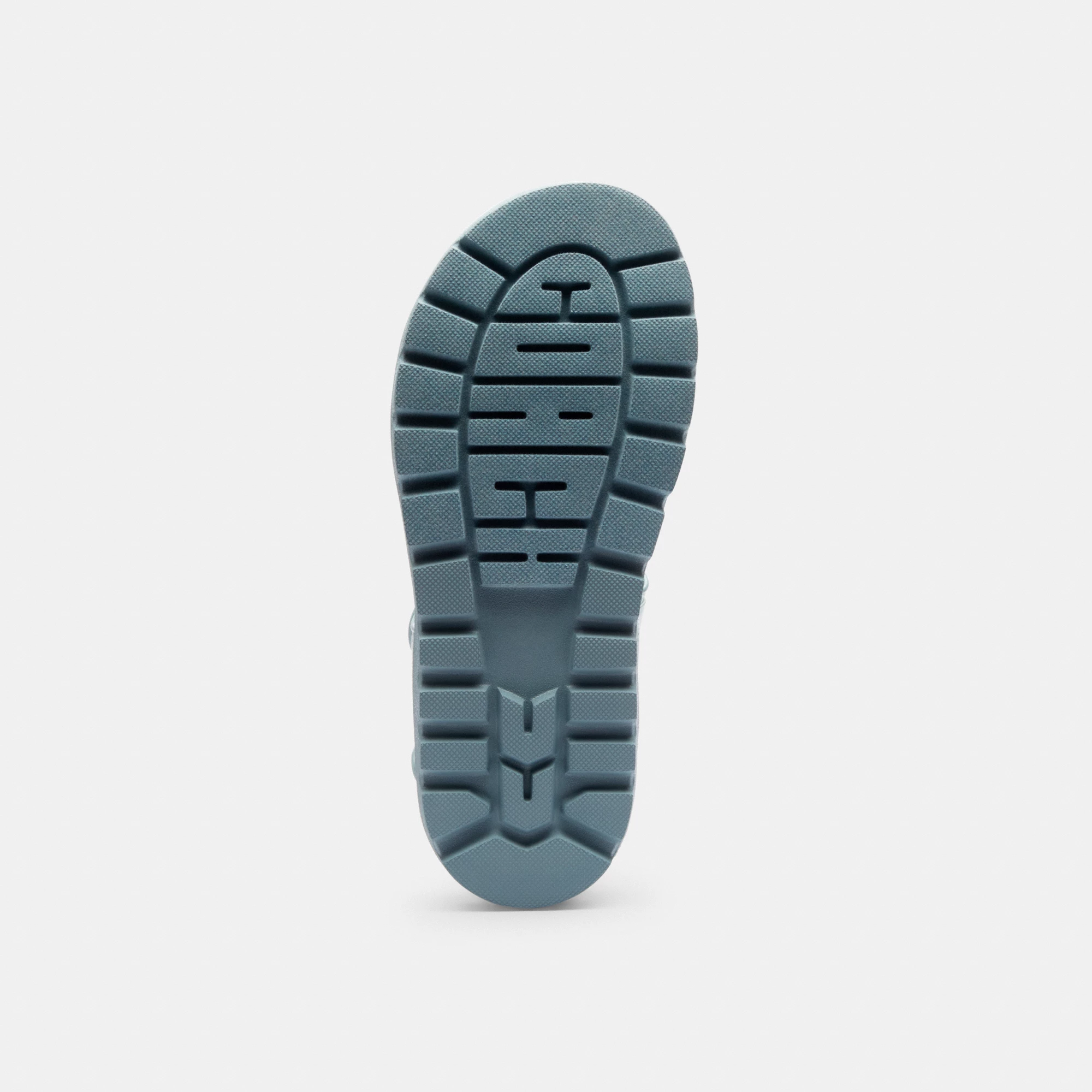 COACH®,Brynn Sandal In Signature Canvas,Cotton,Synthetic,Sandals,Fabric,Logo,Padded Insole,Sustainable,Casual,Blue,Outsole View