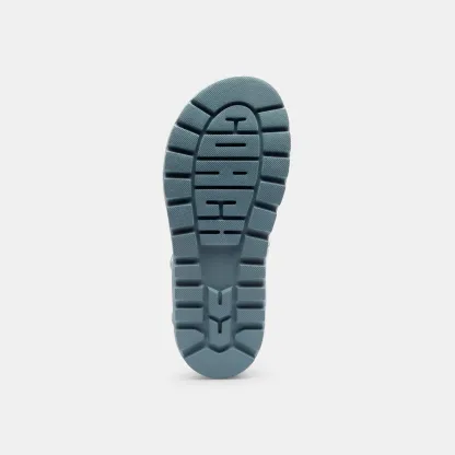 COACH®,Brynn Sandal In Signature Canvas,Cotton,Synthetic,Sandals,Fabric,Logo,Padded Insole,Sustainable,Casual,Blue,Outsole View