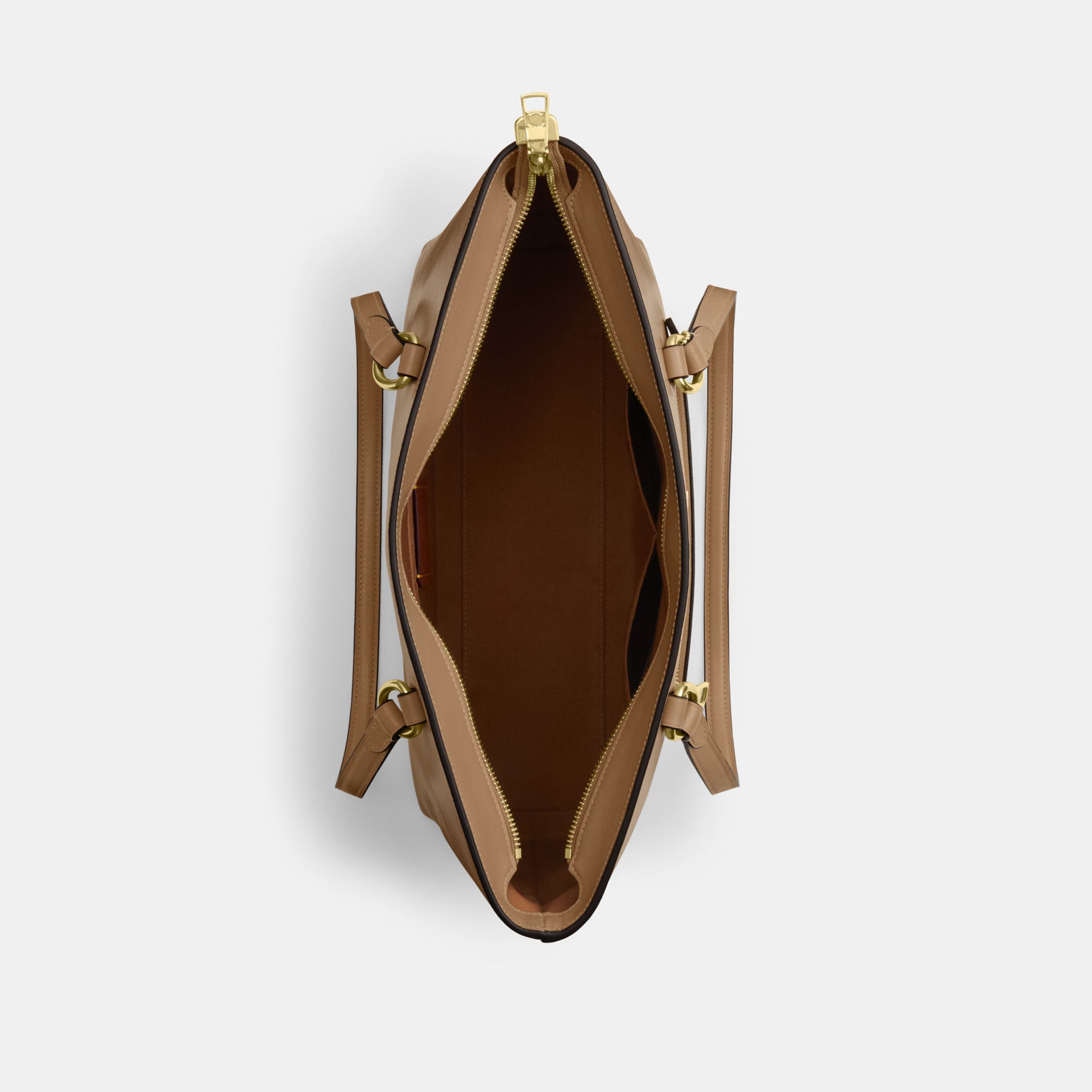 COACH®,Station Tote Bag,Leather,Recycled Polyester,Tote,Logo,Metal,Gold Metal,Work,Brown,Inside View,Top View