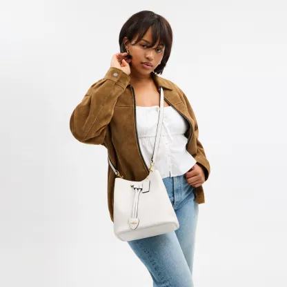COACH®,Rowan Bucket Bag,Leather,Bucket,Metal,Logo,Casual,White
