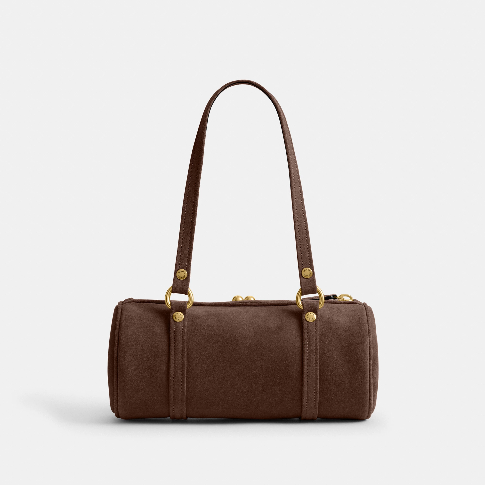 COACH®,Kisslock Barrel Bag 28,Lining Cotton,Suede,Leather,Barrel Bag,Pendant,Sustainable,Compact,Brass,Day Party,Brown,Back View