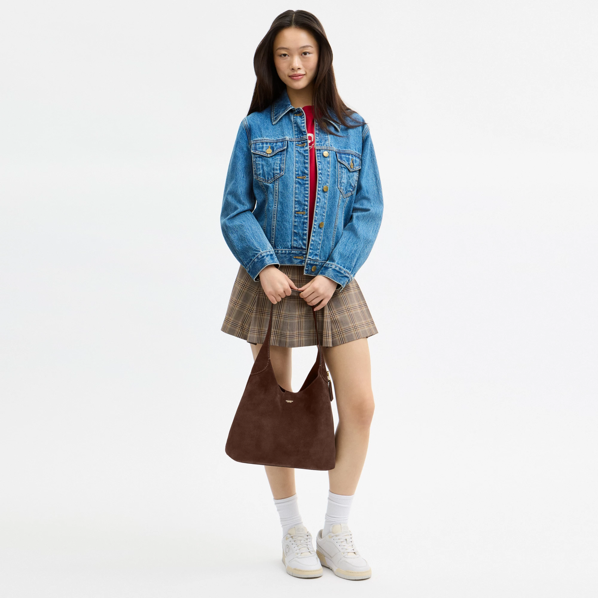 COACH®,Brooklyn Shoulder Bag 34,Suede,Hobo,Brass,Casual,Brown,Detail View