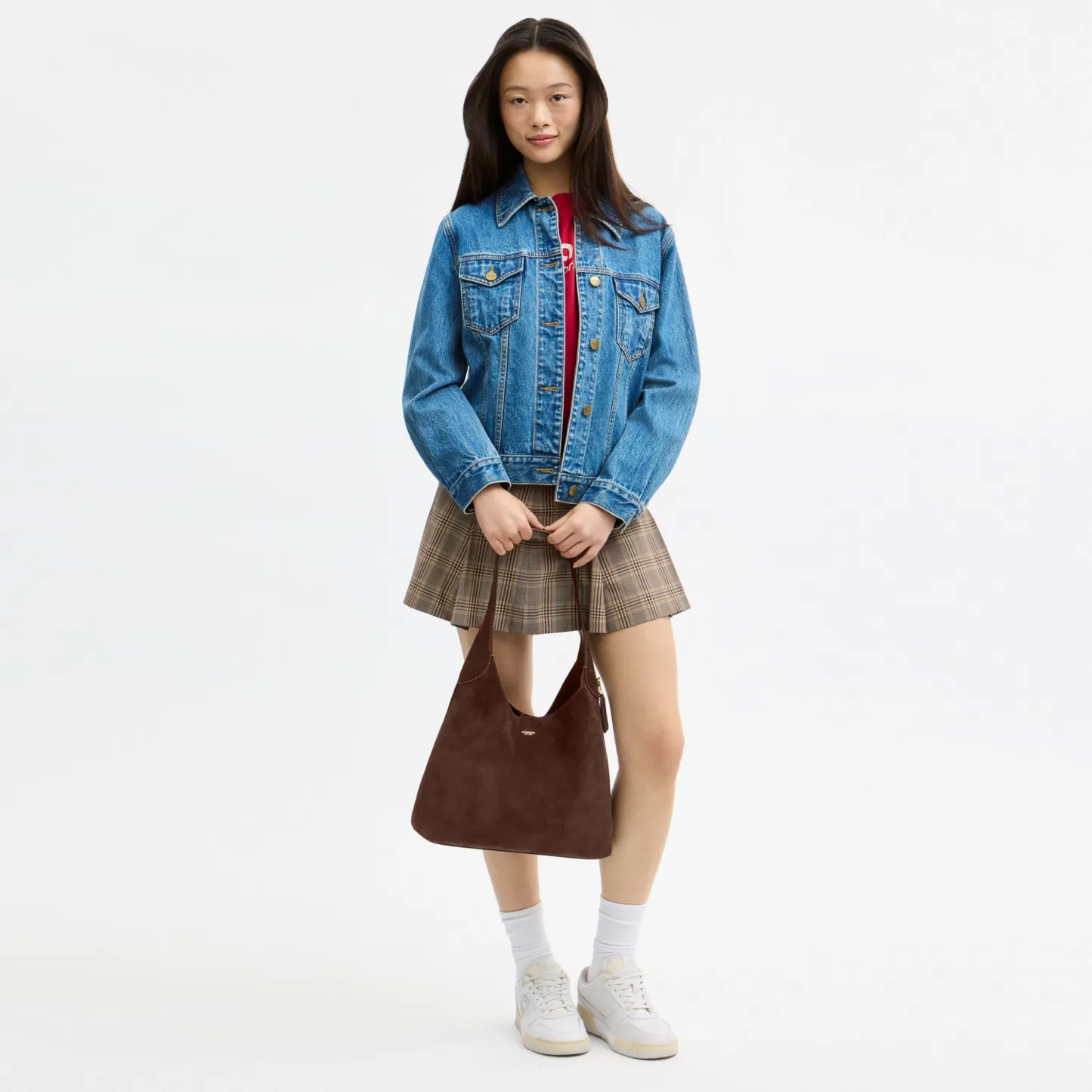 COACH®,Brooklyn Shoulder Bag 34,Suede,Hobo,Brass,Casual,Brown,Detail View