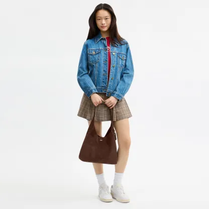 COACH®,Brooklyn Shoulder Bag 34,Suede,Hobo,Brass,Casual,Brown,Detail View