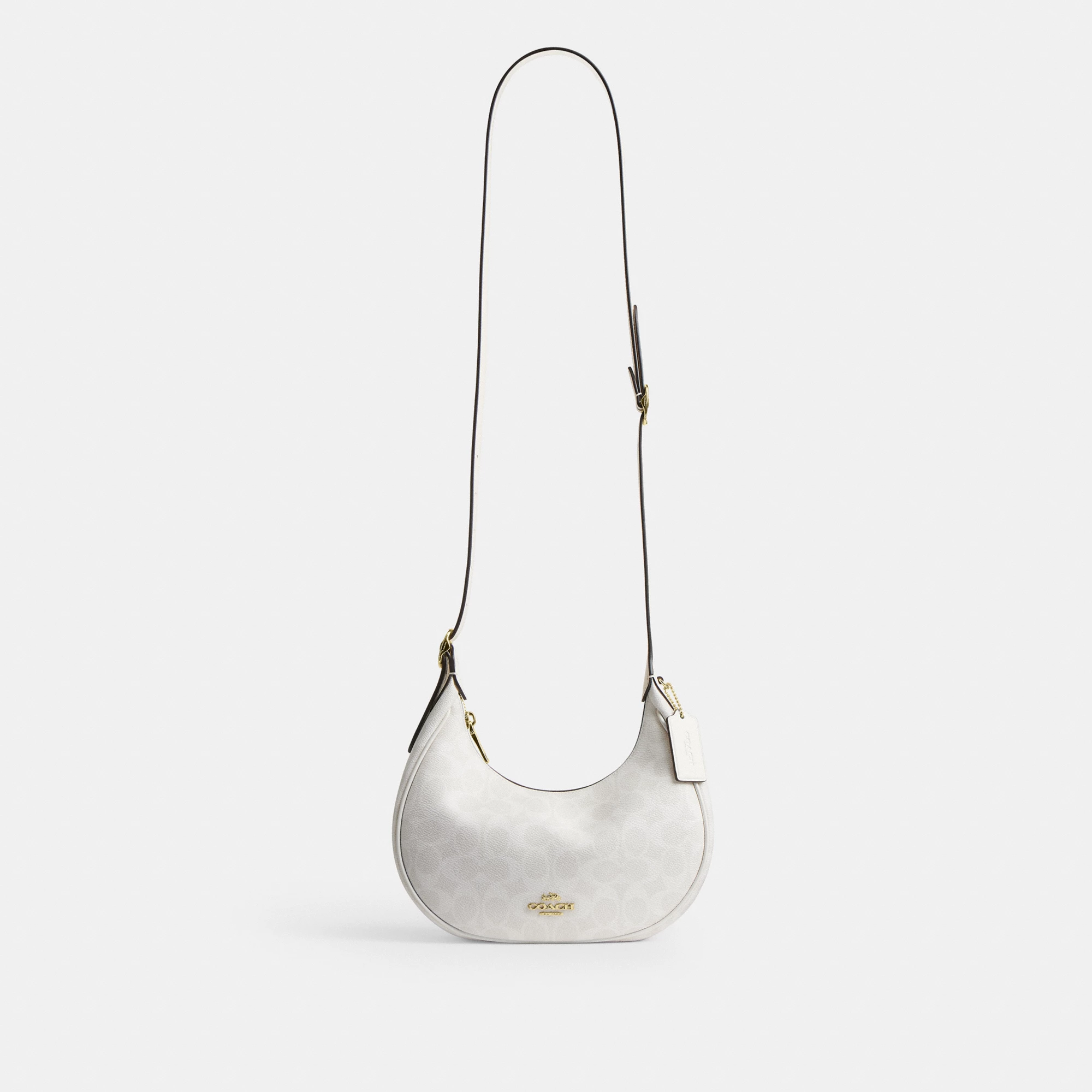 COACH®,Emily Shoulder Bag In Signature Canvas,Leather,Recycled Polyester,Canvas,Shoulder Bag,Metal,Pendant,Piping,Logo,Sus...,White