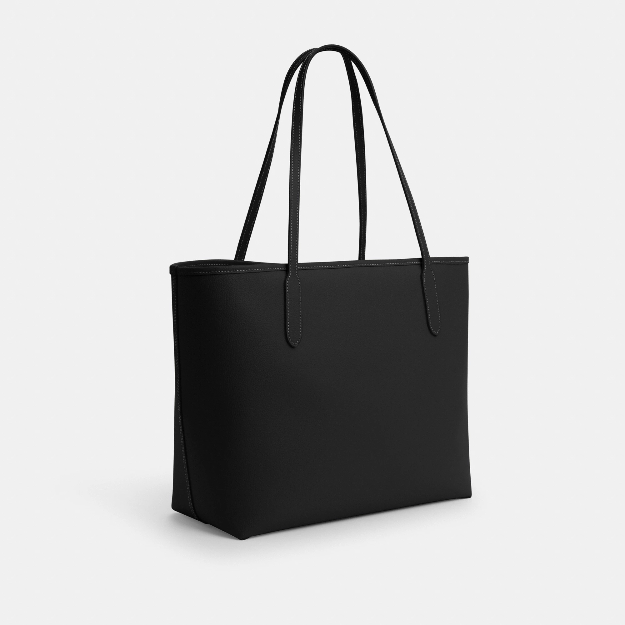 COACH®,City Tote Bag,Leather,Tote,Logo,Casual,Black,Angle View