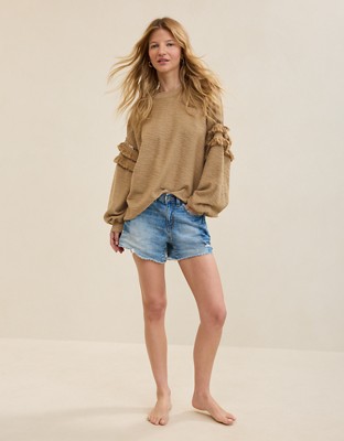 Aerie Textured Oversized Crew Sweatshirt - Toasted Almond