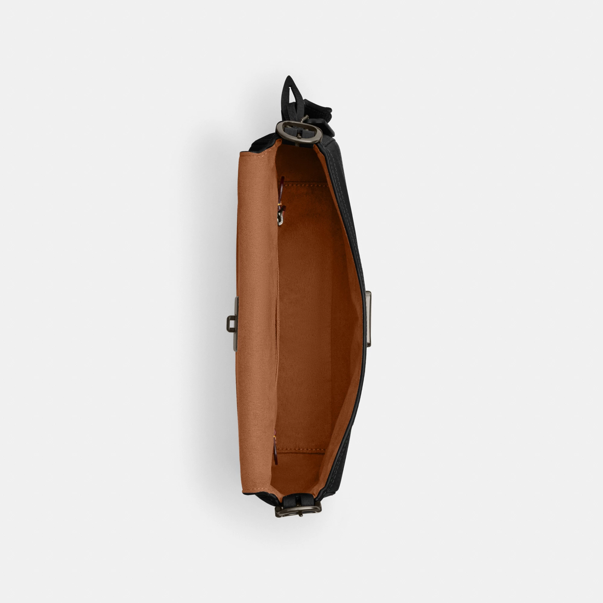 COACH®,Etta Small Flap Shoulder Bag,Leather,Shoulder Bag,Metal,Logo,Compact,Lined,Adjustable,Casual,Black,Inside View,Top View