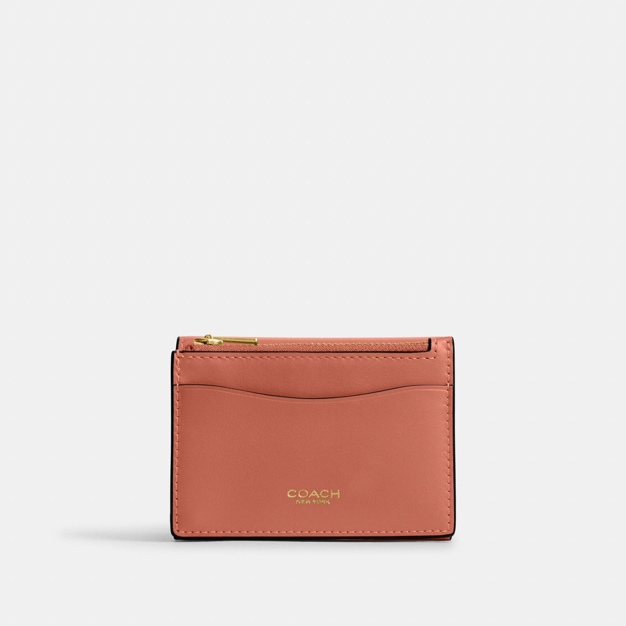 COACH®,Essential Card Holder Wallet,Leather,Calfskin Leather,Card Case,Bi Fold,Logo,Metal,Casual,Brown,Back View