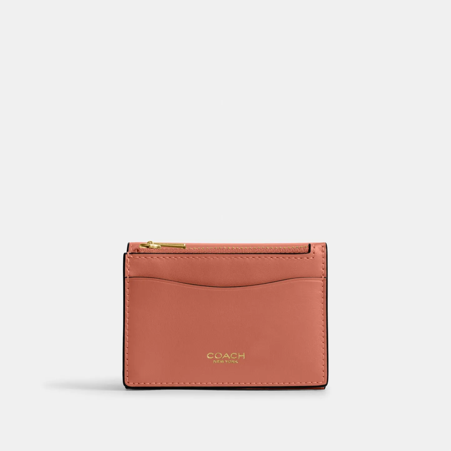 COACH®,Essential Card Holder Wallet,Leather,Calfskin Leather,Card Case,Bi Fold,Logo,Metal,Casual,Brown,Back View