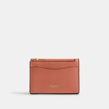 COACH®,Essential Card Holder Wallet,Leather,Calfskin Leather,Card Case,Bi Fold,Logo,Metal,Casual,Brown,Back View