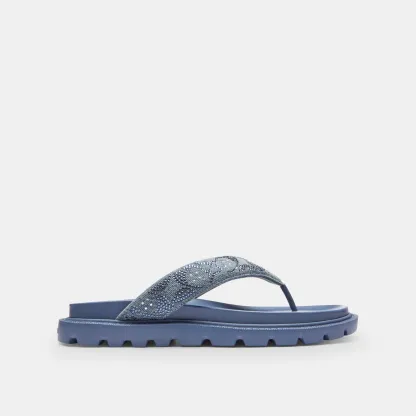 COACH®,Brynn Thong Sandal In Crystal Signature Denim,Blue,Angle View