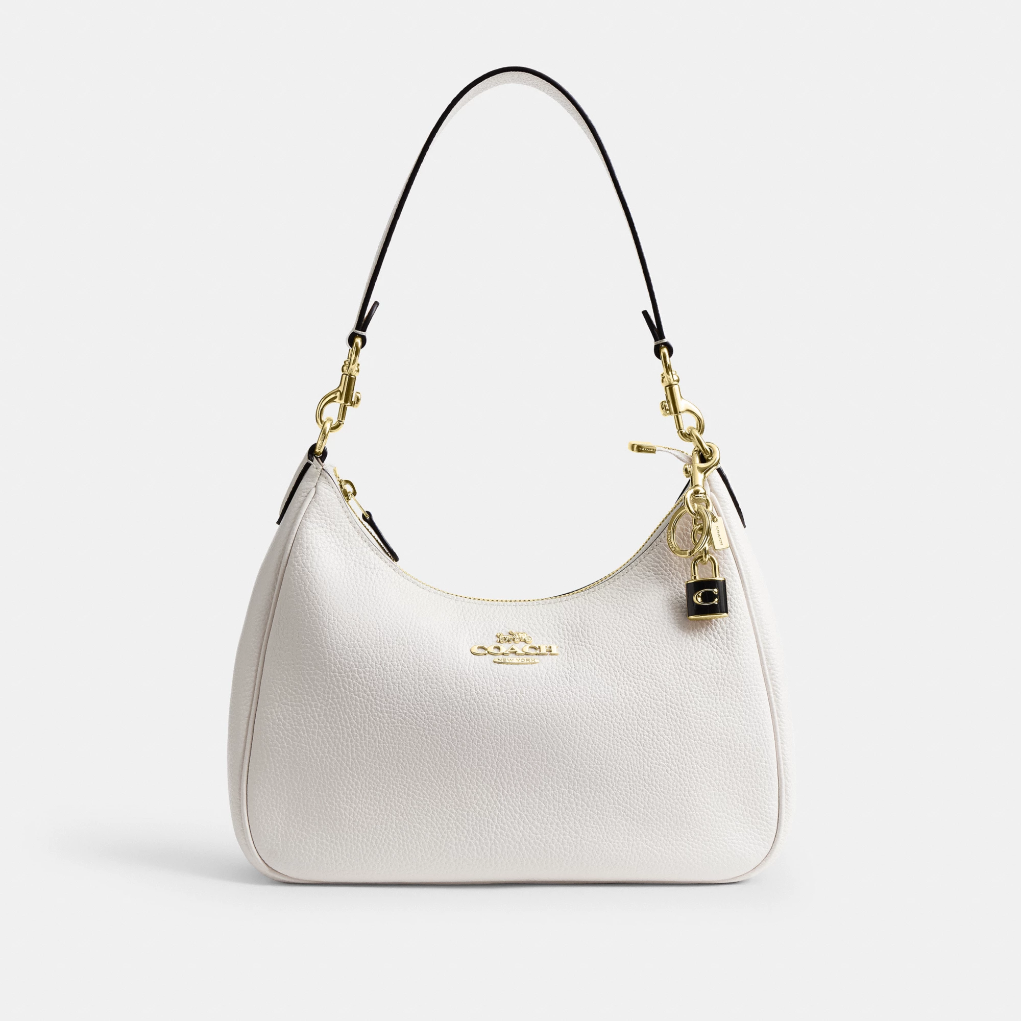 COACH®,Lock Bag Charm,Leather,Bag Charm,Metal Material,Logo,Key Ring,Gold Metal,Casual,Gold,Black,Angle View
