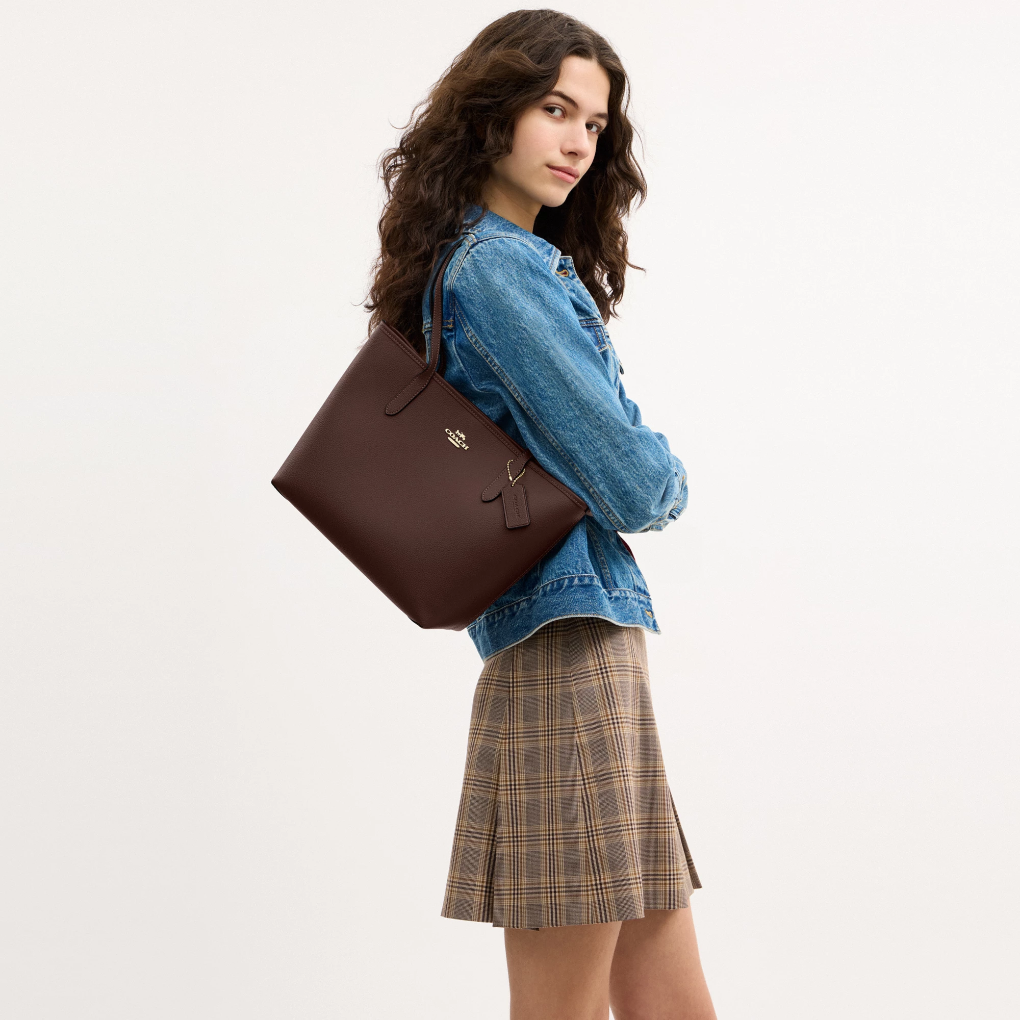 COACH®,Medium City Tote Bag,Brown,Detail View