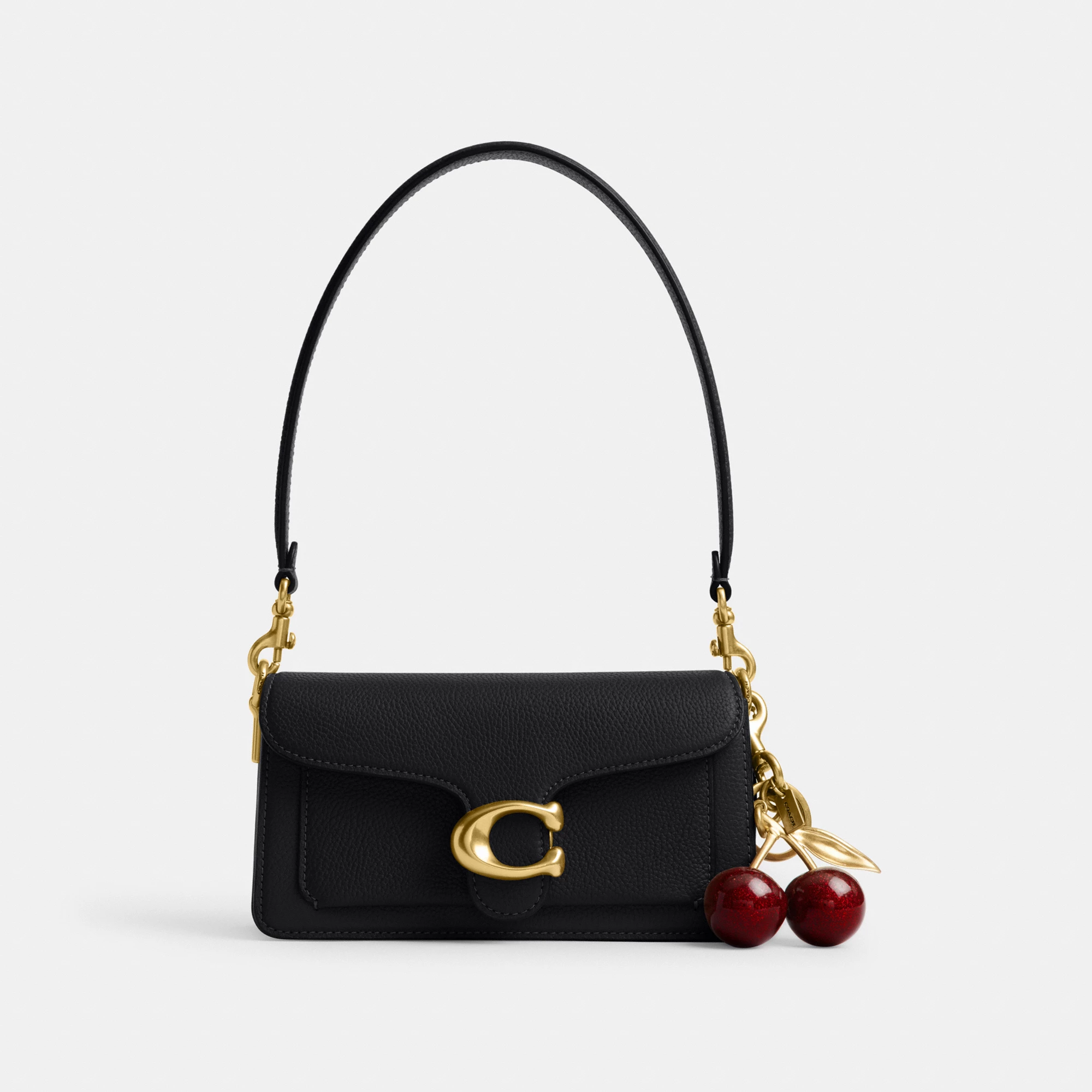 COACH®,Tabby Shoulder Bag 20,Leather,Shoulder Bag,Embossed,Metal,Logo,Day Party,Black,Angle View
