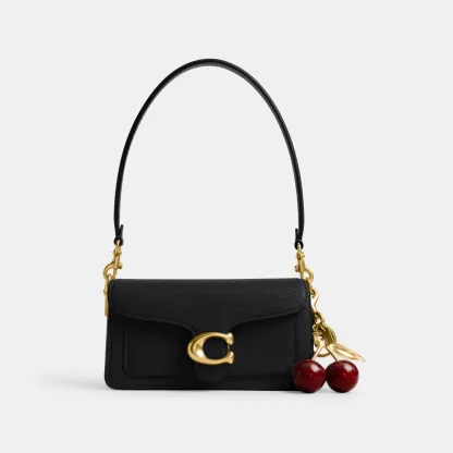 COACH®,Tabby Shoulder Bag 20,Leather,Shoulder Bag,Embossed,Metal,Logo,Day Party,Black,Angle View