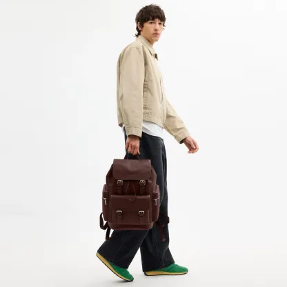 COACH®,Sprint Backpack,Recycled Polyester,Leather,Backpack,Logo,Adjustable,Padded Back Panel,Sustainable,Suitcase Sleeve,S...,Brown,Detail View