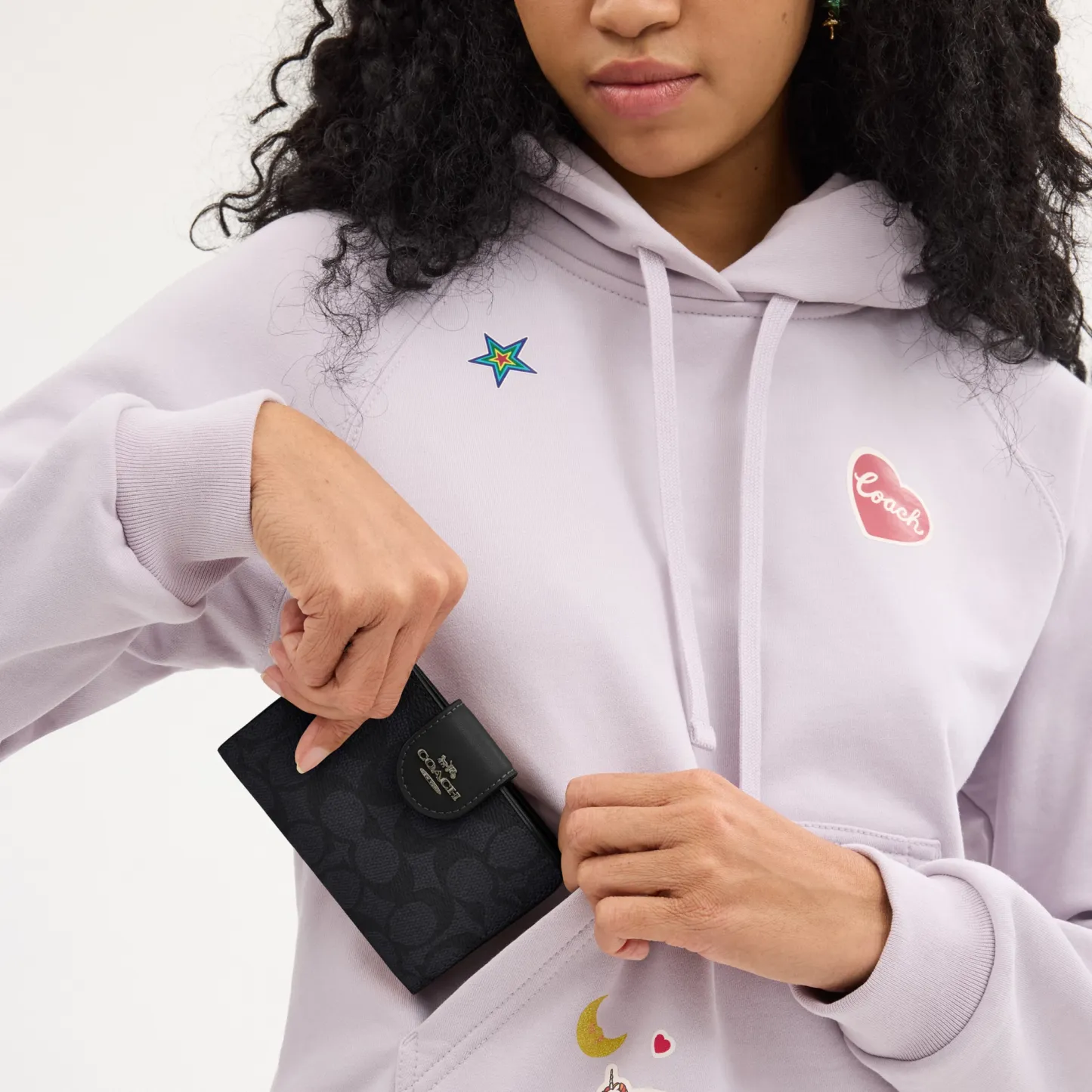 COACH®,Medium Corner Zip Wallet In Signature Canvas,Bi Fold,Coin,Sustainable,Casual,Black,Detail View