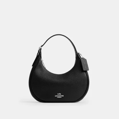 COACH®,Emily Shoulder Bag,Recycled Polyester,Leather,Shoulder Bag,Pendant,Metal,Adjustable,Silver Metal,Casual,Black,Front View