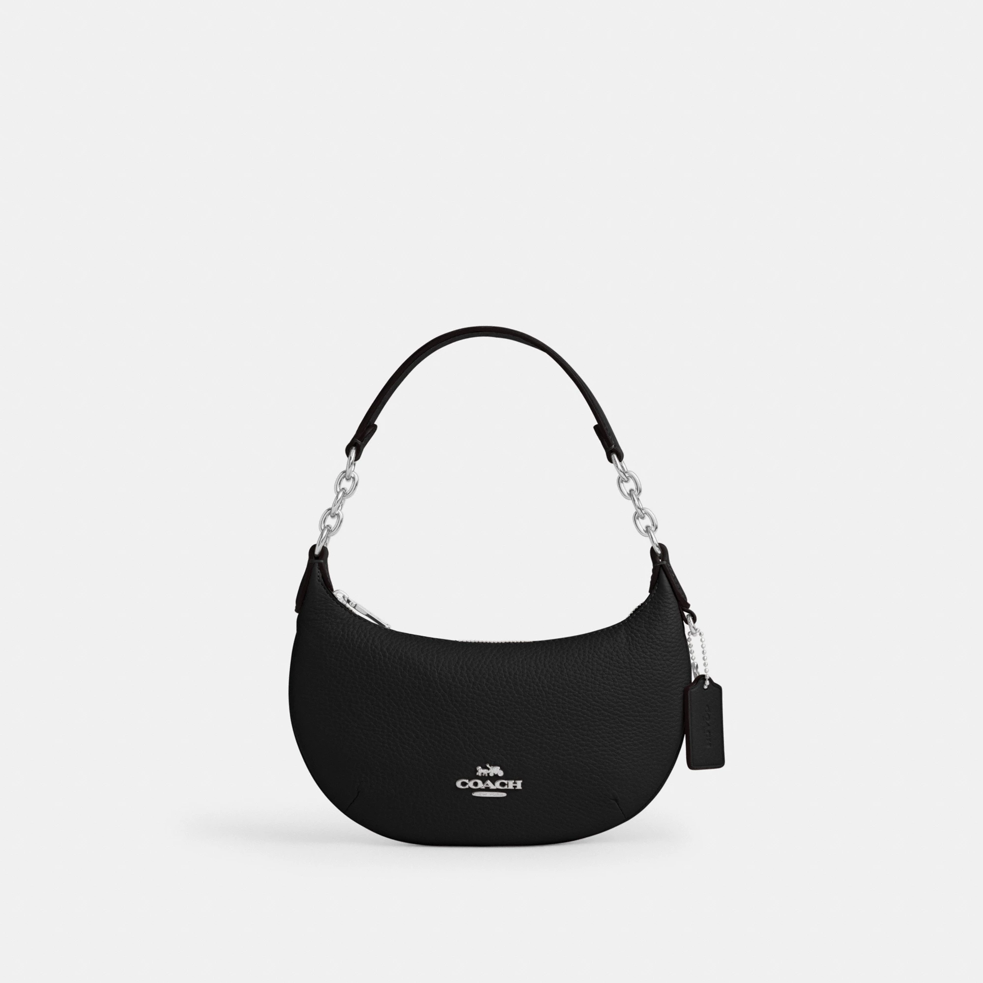 COACH®,Mini Payton Bag,Leather,Recycled Polyester,Shoulder Bag,Logo,Metal,Chain Detail,Compact,Gold Metal,Day Party,Black,Front View