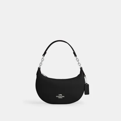 COACH®,Mini Payton Bag,Leather,Recycled Polyester,Shoulder Bag,Logo,Metal,Chain Detail,Compact,Gold Metal,Day Party,Black,Front View