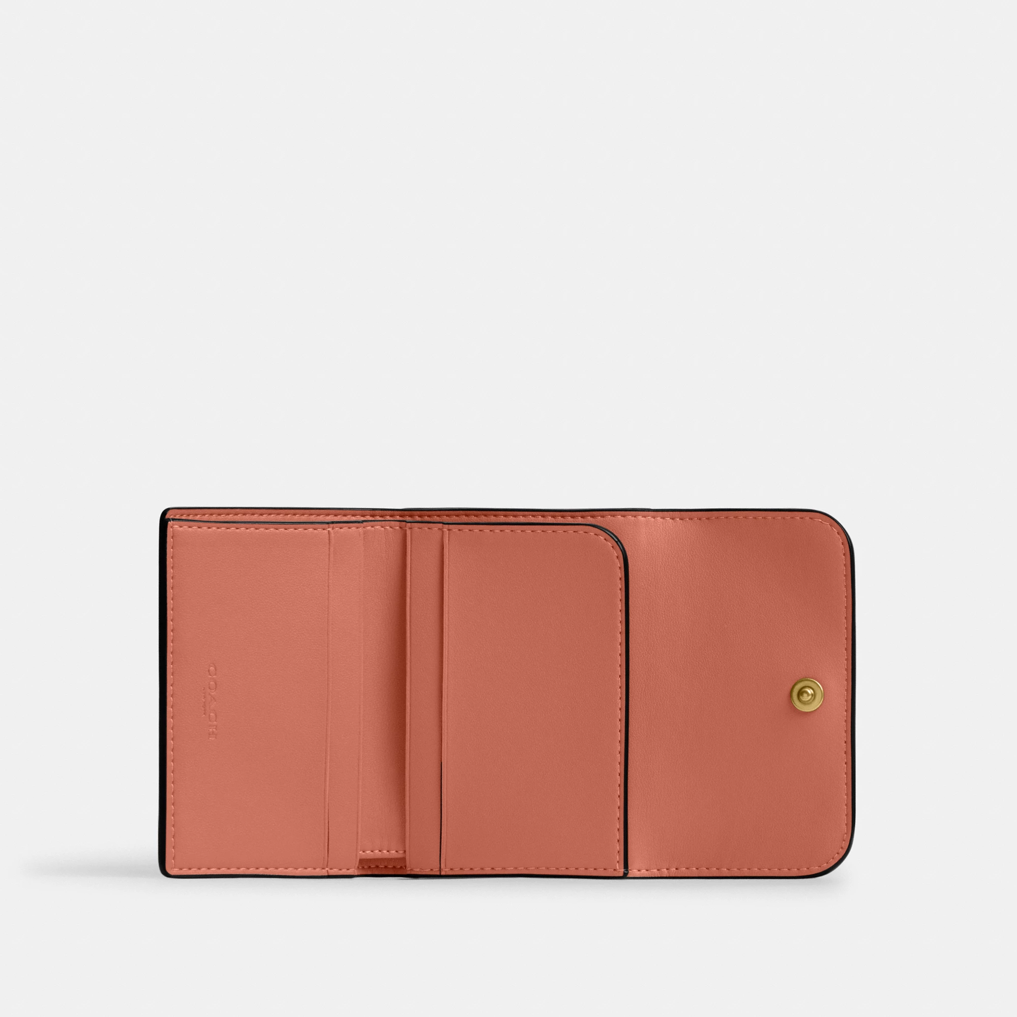 COACH®,Essential Card Holder Wallet,Leather,Calfskin Leather,Card Case,Bi Fold,Logo,Metal,Casual,Brown,Inside View,Top View