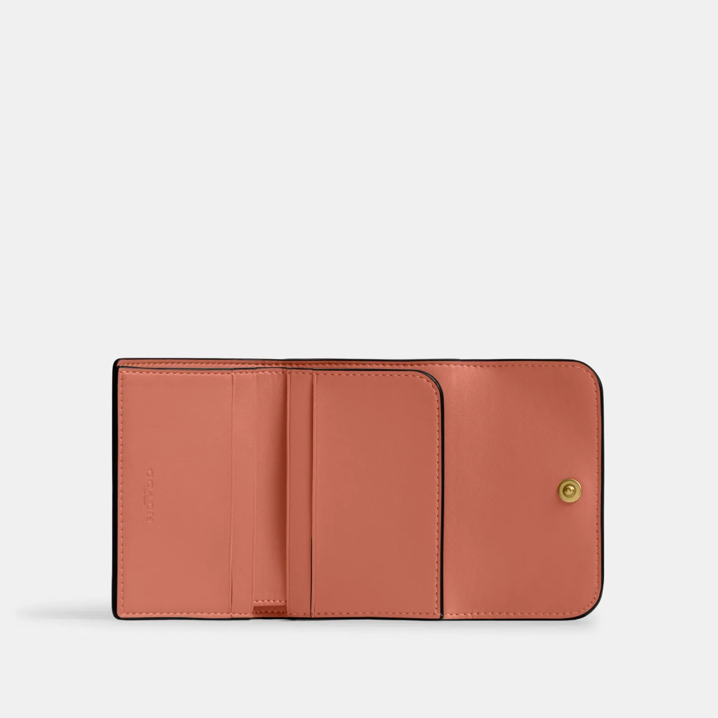COACH®,Essential Card Holder Wallet,Leather,Calfskin Leather,Card Case,Bi Fold,Logo,Metal,Casual,Brown,Inside View,Top View