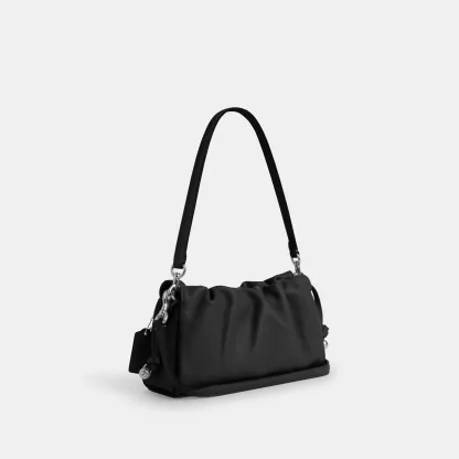 COACH®,Faye Shoulder Bag,Shoulder Bag,Metal,Ball Embellishment,Drawstring,Logo,Casual,Black,Angle View